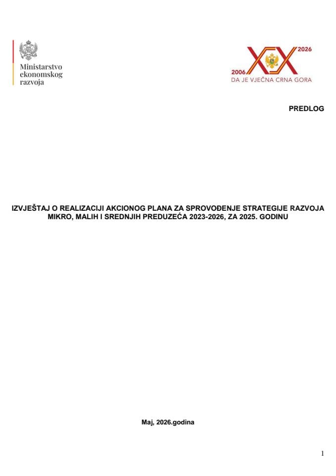 Izvještaj o realizaciji Akcionog plana za sprovođenje Strategije razvoja mikro, malih i srednjih preduzeća 2023-2026, za 2025. godinu