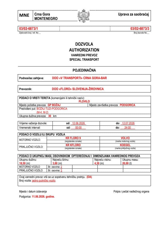 V TRANSPORTI 03-02-6873-FLORO