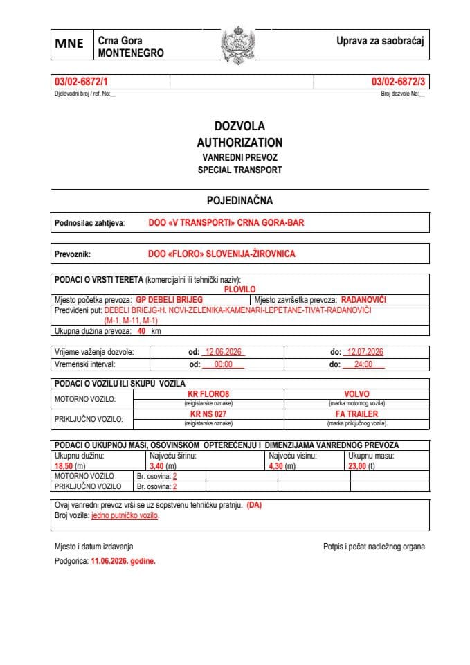 V TRANSPORTI 03-02-6872-FLORO