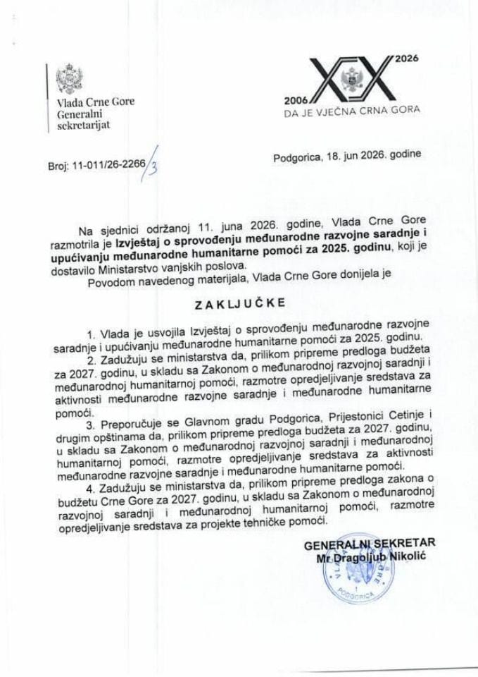 Извјештај о спровођењу међународне развојне сарадње и упућивању међународне хуманитарне помоћи за 2025. годину - Закључци
