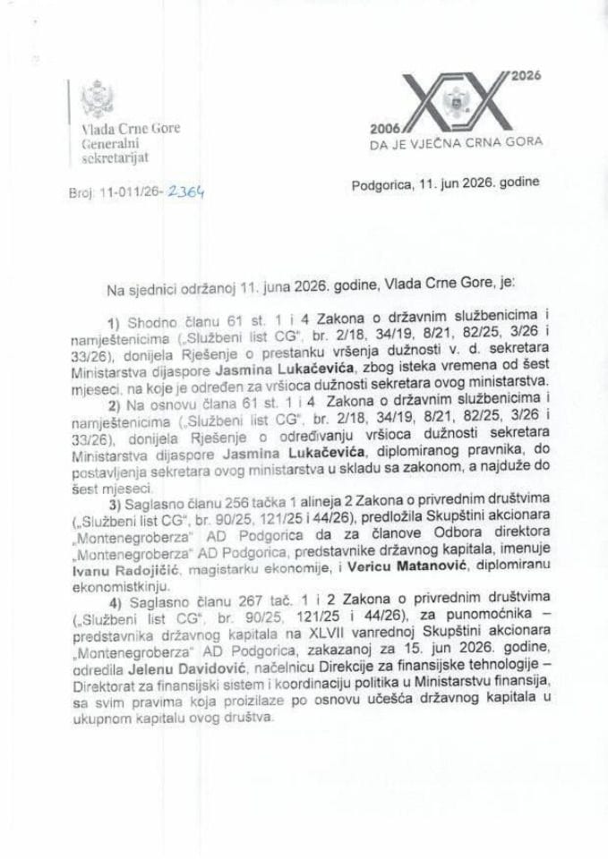 Kadrovska pitanja - 130. sjednica Valde -Zaključci