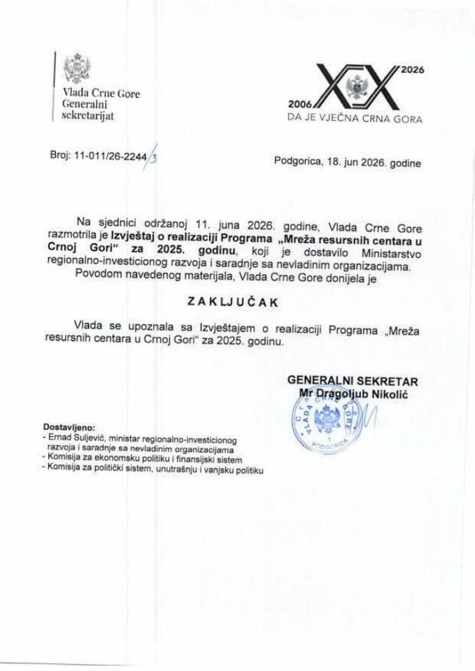 Izvještaj o realizaciji Programa „Mreža resursnih centara u Crnoj Gori“ za 2025. godinu - Zaključci