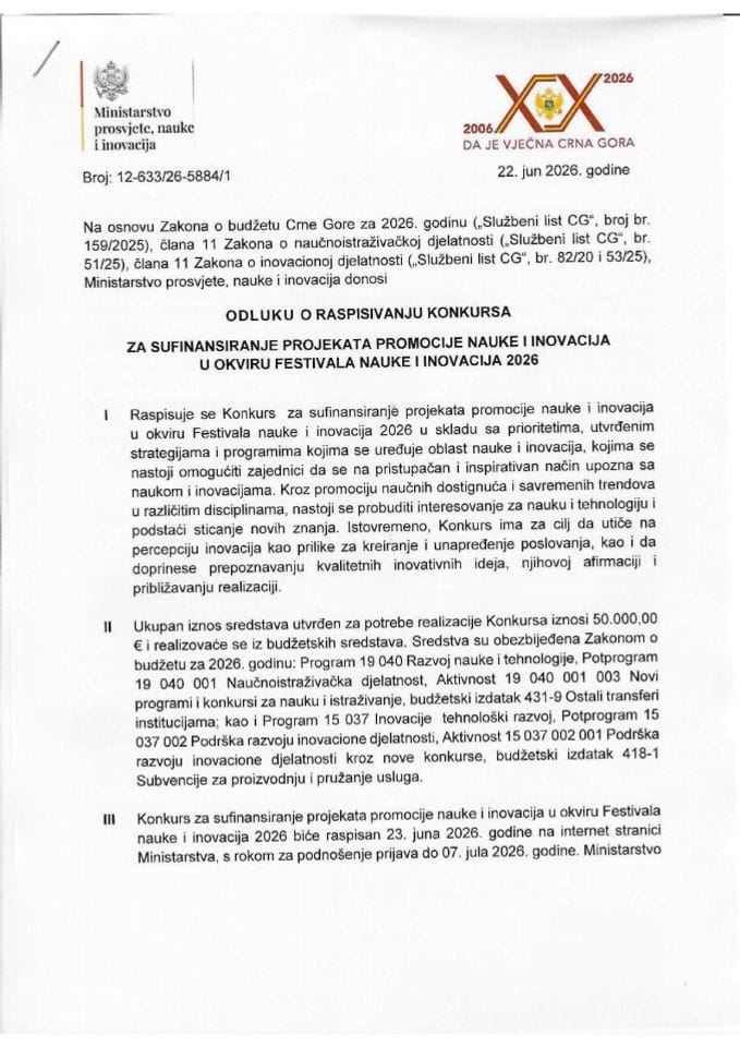 Odluka o raspisivanju Konkursa