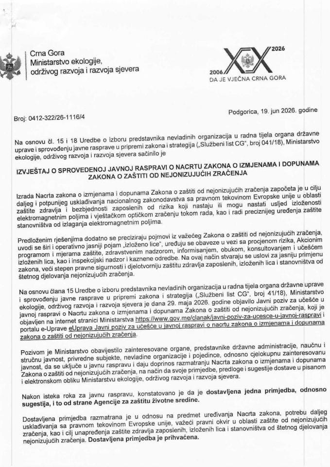 Izvjestaj o sprovedenoj javnoj raspravi