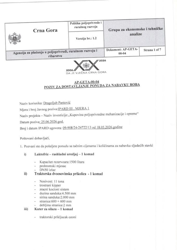 Poziv za dostavljanje ponuda Dragoljub Pantovic1