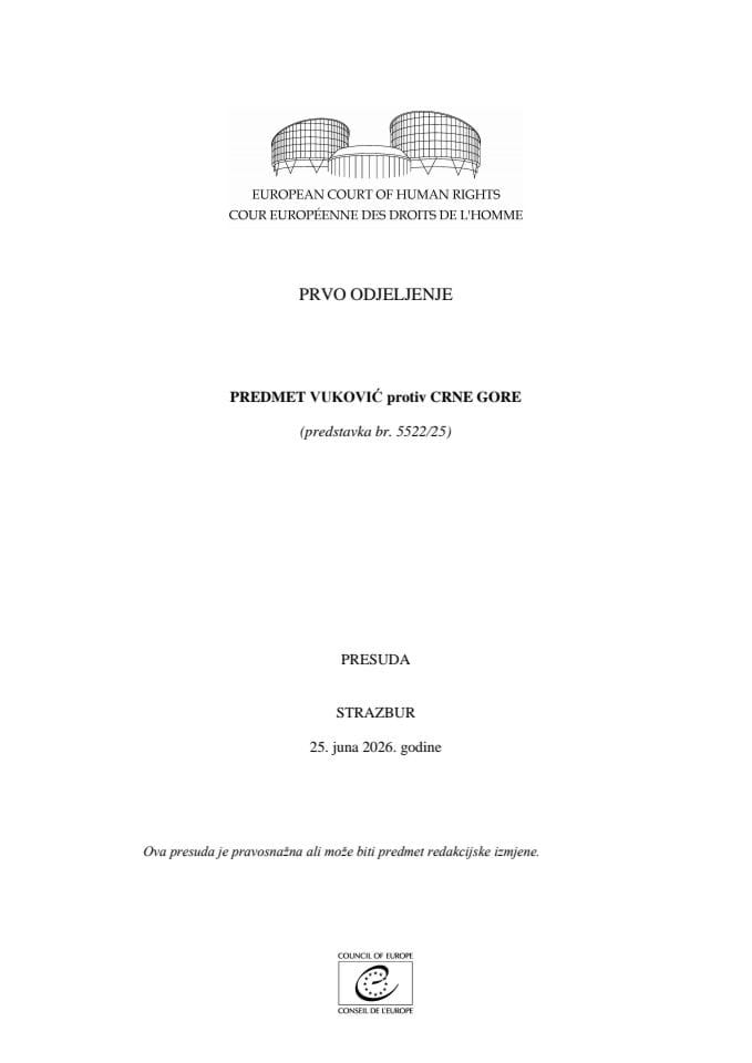 Presuda Vuković protiv Crne Gore
