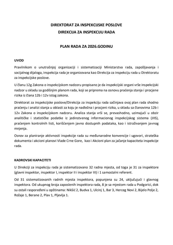 Plan rada za 2026. godinu