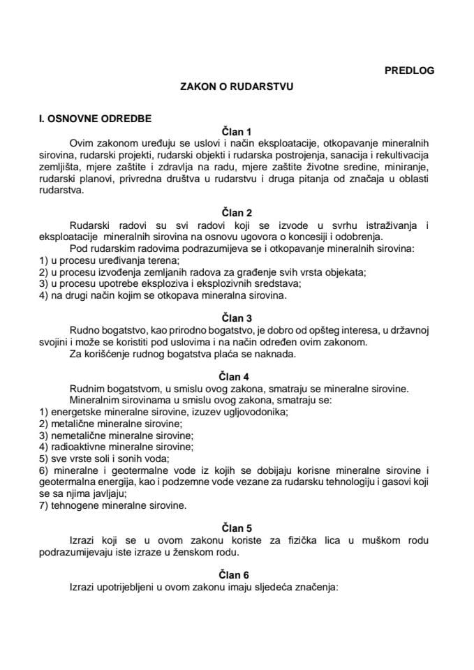 Predlog zakona o rudarstva sa Izvještajem sa javne rasprave