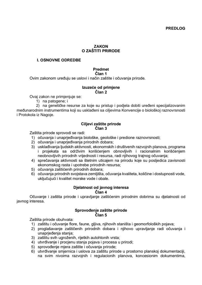 Predlog zakona o zaštiti prirode