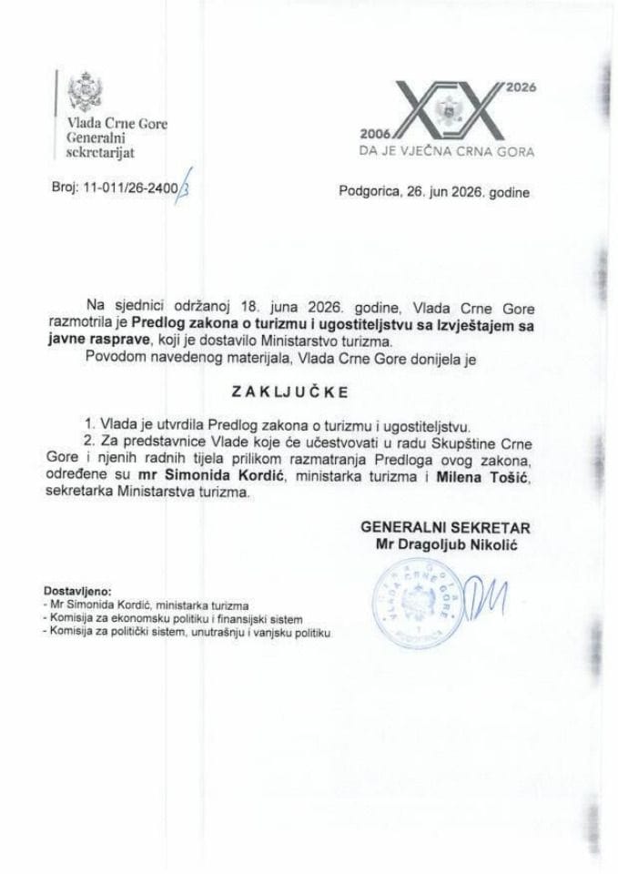 Predlog zakona o turizmu i ugostiteljstvu s Izvještajem sa javne rasprave - Zaključci