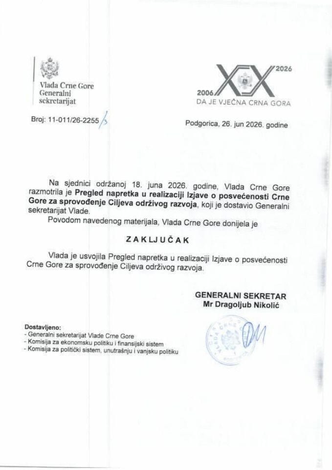 Pregled napretka u realizaciji Izjave o posvećenosti Crne Gore za sprovođenje Ciljeva održivog razvoja - Zaključci