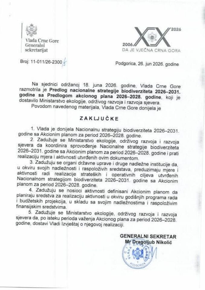 Предлог националне стратегије биодиверзитета 2026-2031. године са Предлогом акционог плана 2026-2028. године - Закључци