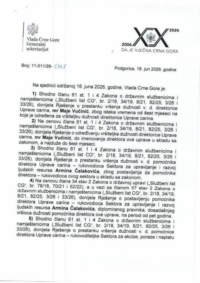 Kadrovska pitanja - 131. sjednica Vlade - Zaključci