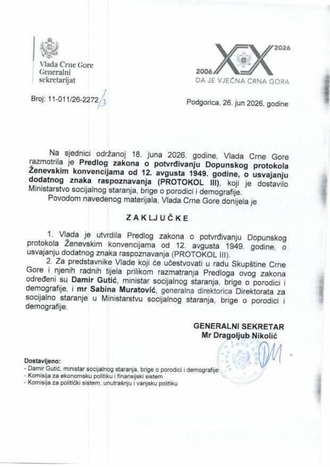 Predlog zakona o potvrđivanju Dopunskog protokola Ženevskim konvencijama od 12. avgusta 1949. godine, o usvajanju dodatnog znaka raspoznavanja (PROTOKOL III) - Zaključci
