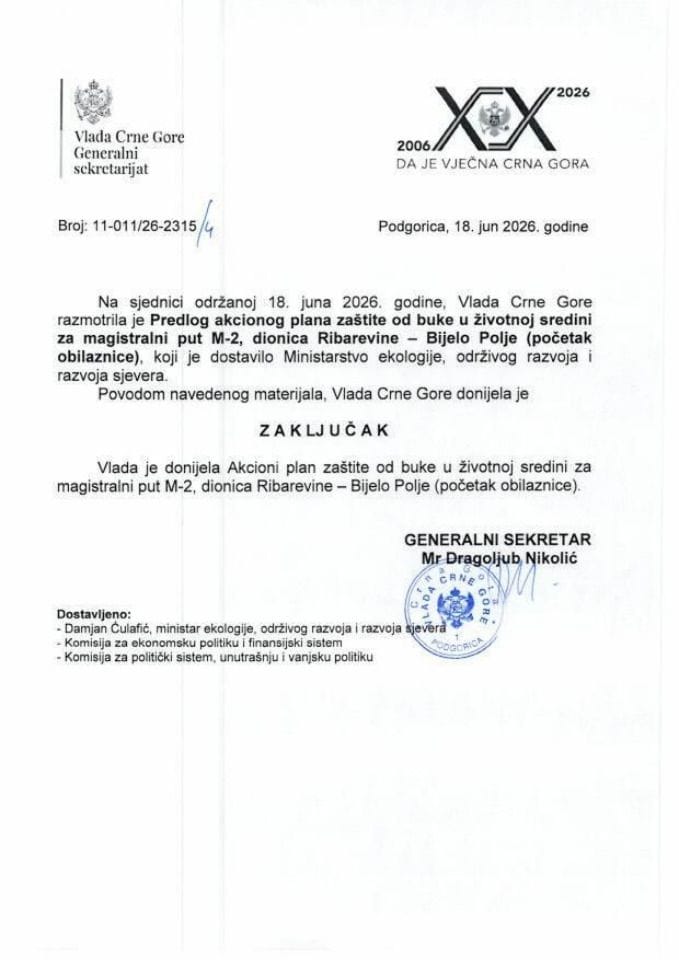 Predlog akcionog plana zaštite od buke u životnoj sredini za magistralni put M-2, dionica Ribarevine - Bijelo Polje (početak obilaznice) - Zaključci