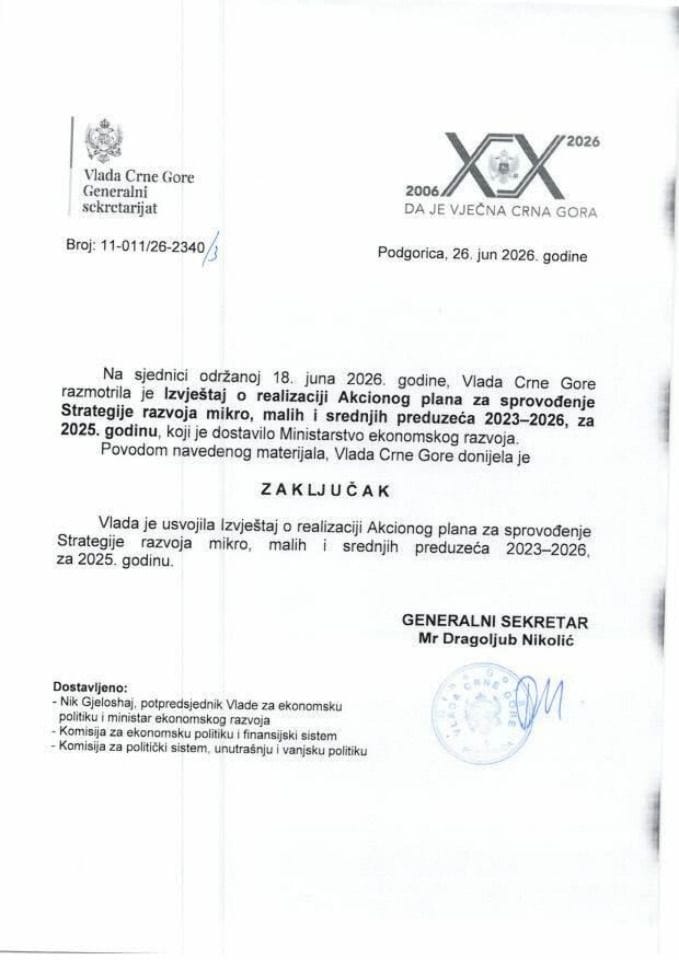 Izvještaj o realizaciji Akcionog plana za sprovođenje Strategije razvoja mikro, malih i srednjih preduzeća 2023-2026, za 2025. godinu - Zaključci