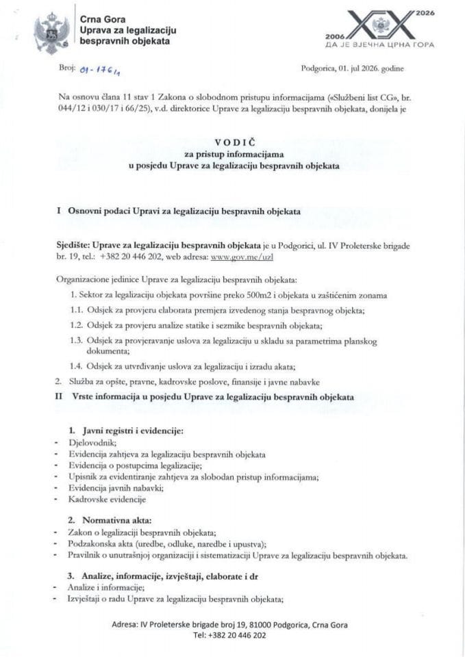 Vodič za pristup informacijama Uprave za legalizaciju bespravnih objekata