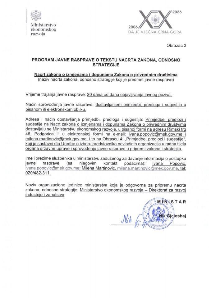 PROGRAM Javne rasprave - izmjene i dopune ZoPD