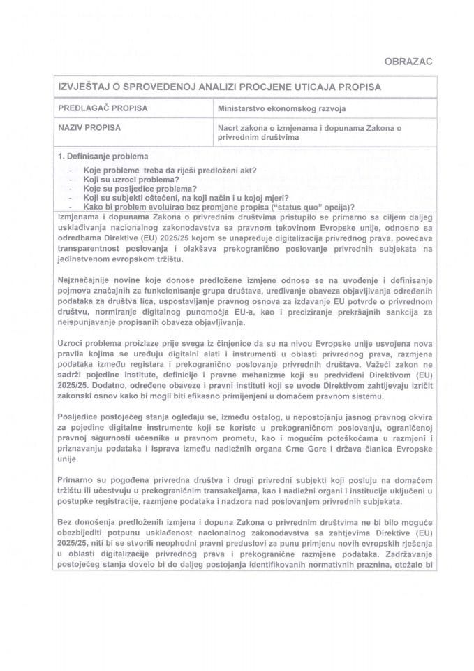 RIA obrazac - izmjene i dopune ZoPD
