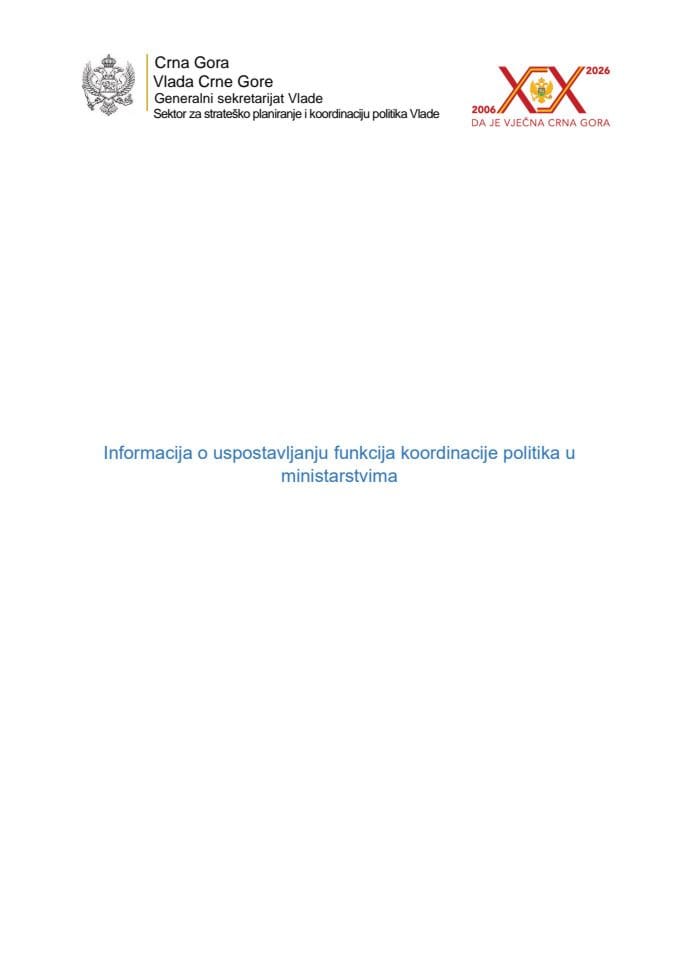 Informacija o uspostavljanju funkcija koordinacije politika u ministarstvima