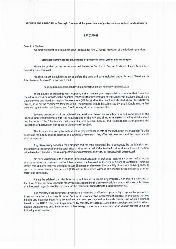 RFP 07 Strenghtening framework for governance of protected area system in Montenegro
