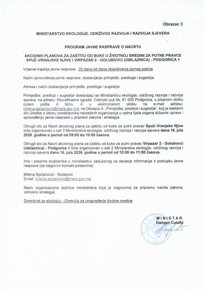 2. Obrazac 3 Program javna rasprave AP sPUŽ- Vranjske njive i Virpazar 2- Golubovci- Podgorica 1