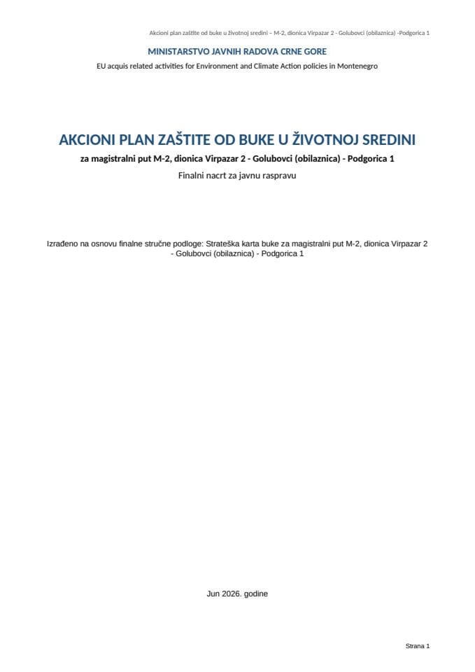 5.1. Akcioni plan zaštite od buke M2 Virpazar-Golubovci - Podgorica finalni nacrt za javnu raspravu
