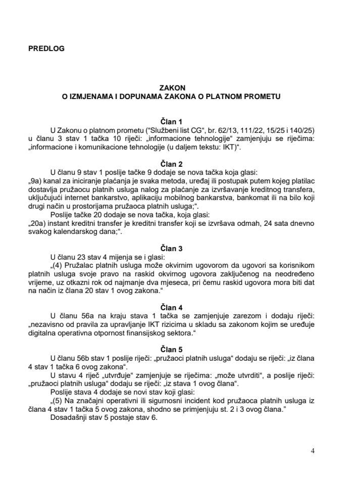 Predlog zakona o izmjenama i dopunama Zakona o platnom prometu s Izvještajem sa javne rasprave