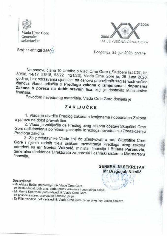 Predlog zakona o izmjenama i dopunama Zakona o porezu na dobit pravnih lica - Zaključci