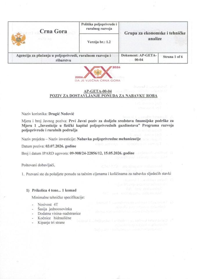 Poziv za dostavljanje ponuda-Dragić Nedović