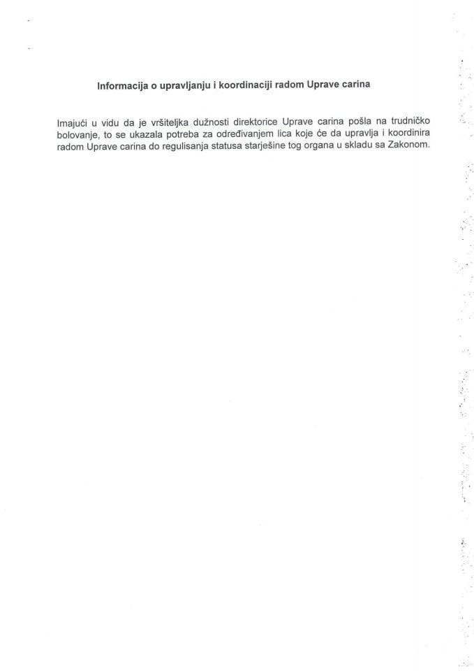 Informacija o upravljanju i koordinaciji radom Uprave carina