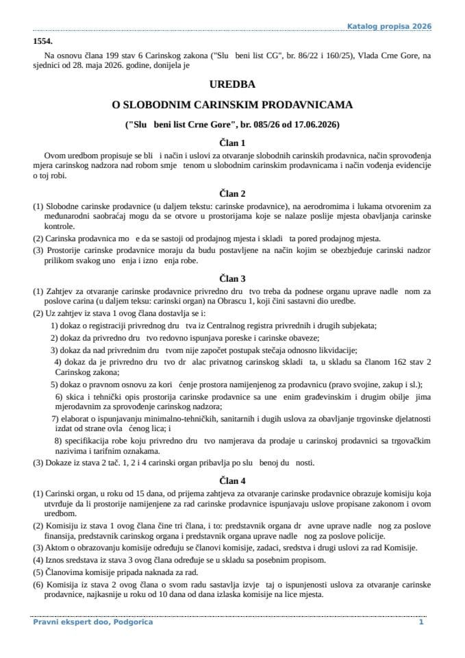 Uredba o slobodnim carinskim prodavnicama
