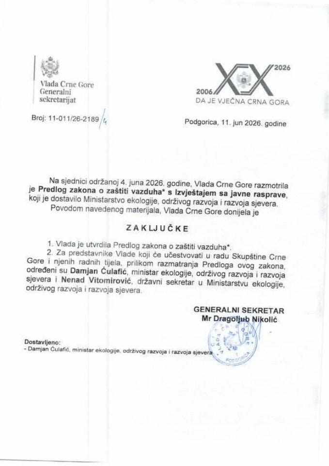 Predlog zakona o zaštiti vazduha s Izvještajem sa javne rasprave - zaključci