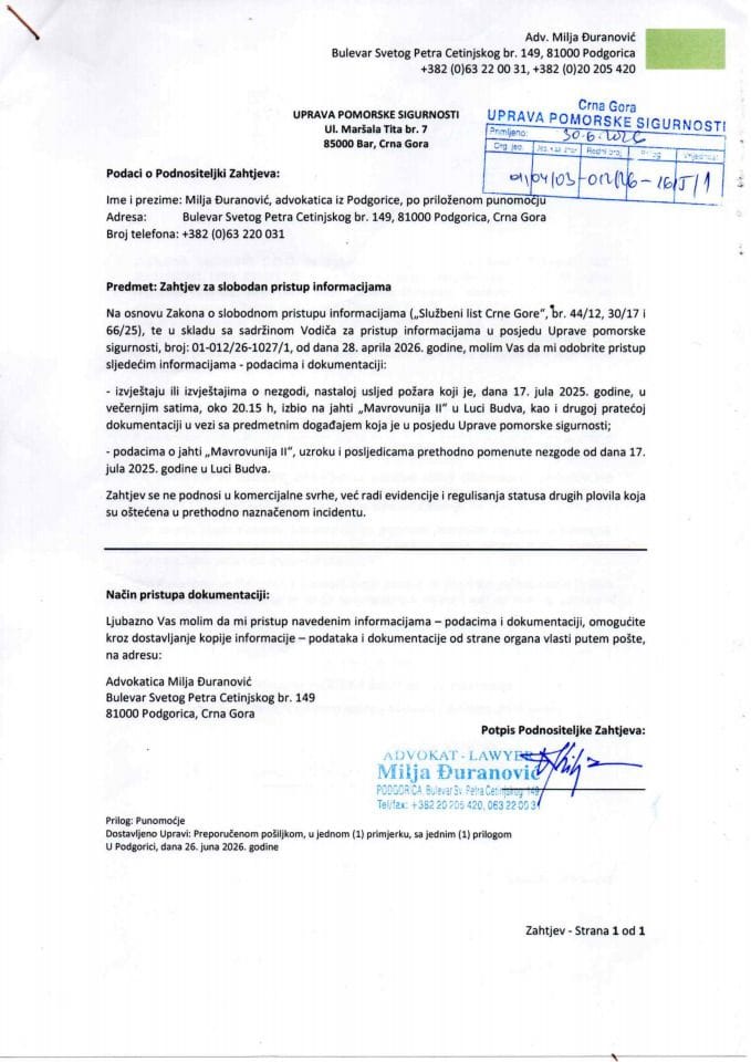 Zahtjev SPI br.01-04-03-012-1615-1od 30.06.2026.-adv. Milja Đuranović i Rjesenje