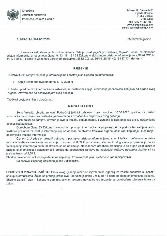 Rješenja o slobodnom pristupu informacijama - 07.07.2026.