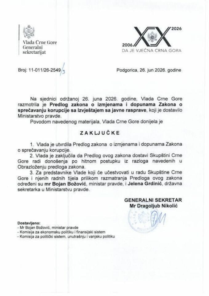 Предлог закона о измјенама и допунама Закона о спречавању корупције са Извјештајем са јавне расправе - Закључци
