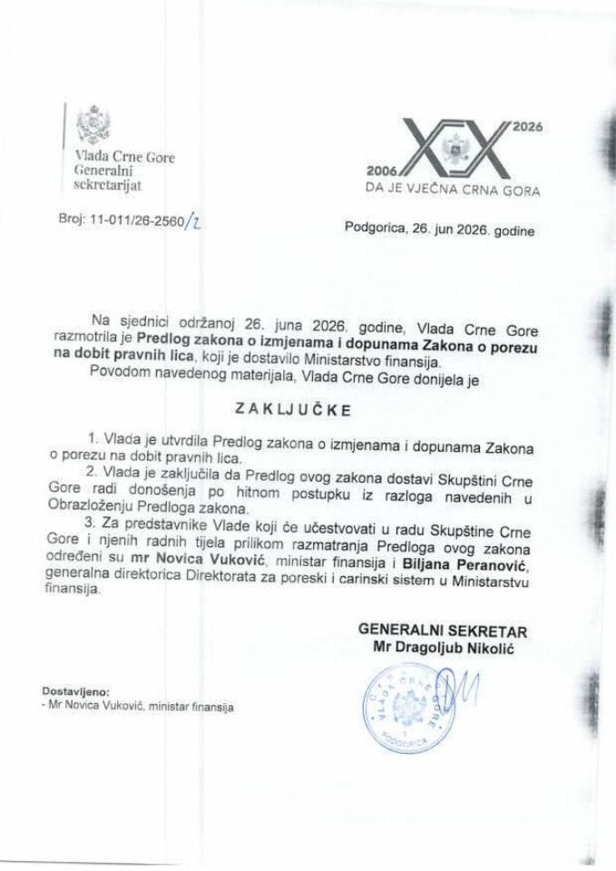 Предлог закона о измјенама и допунама закона о порезу на добит правних лица - Закључци