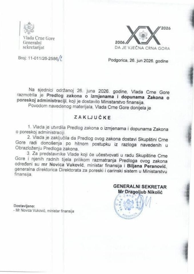 Предлог закона о измјенама и допунама закона о пореској администрацији - Закључци