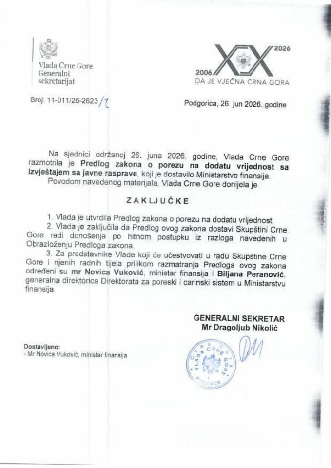 Предлог закона о порезу на додату вриједност с извјештајем са јавне расправе - Закључци