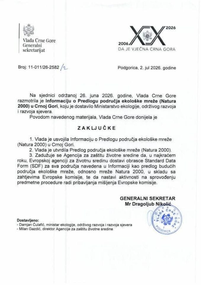 Информација о Предлогу подручја еколошке мреже (Natura 2000) у Црној Гори - Закључци