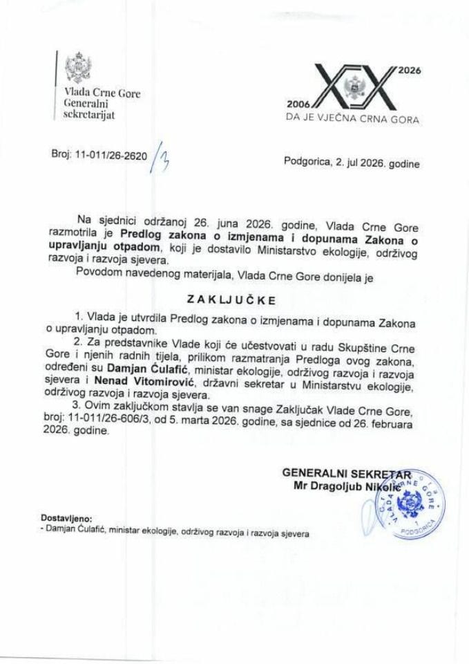 Предлог закона о измјенама и допунама Закона о управљању отпадом - Закључци