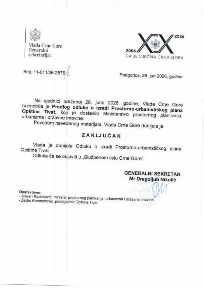 Предлог одлуке о изради Просторно-урбанистичког плана ОпштинеТиват - Закључци