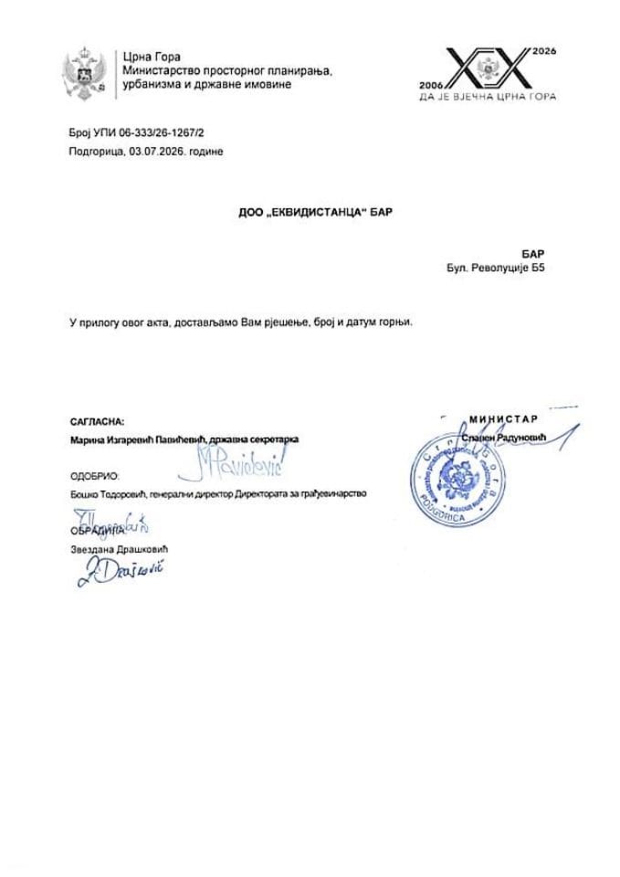 Licence projektanata i izvođača radova - UPI_06_333_26_1267_2 DOO EKVIDISTANCA BAR