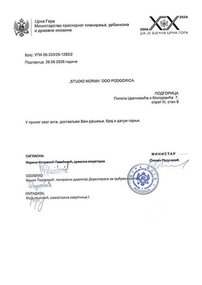 Licence projektanata i izvođača radova - UPI_06_333_26_1282_2 STUDIO NORMA DOO PODGORICA