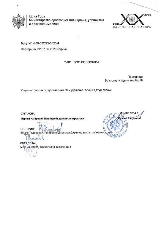 Licence projektanata i izvođača radova - UPI_09_332_25_5525_4 VIK DOO PODGORICA