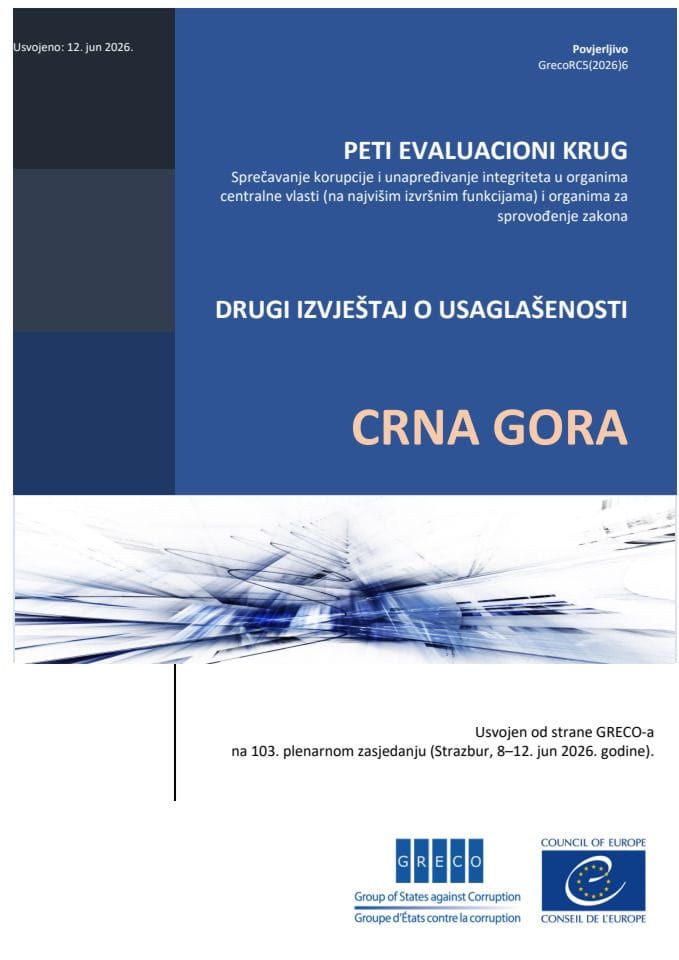 Drugi izvještaj Grupe zemalja za borbu protiv korupcije (GRECO) o usaglašenosti Crne Gore u okviru Petog evaluacionog kruga GRECO-a