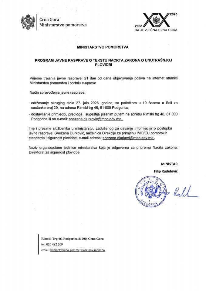 Obrazac 3 Program Javne rasprave nacrt zakona o unutrasnjoj plovidbi