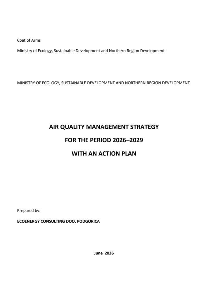 Strategija upravljanja kvalitetom vazduha za period 2026-2029.godina sa Akcionim planom engleska verzija
