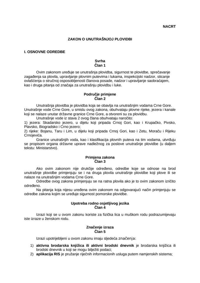 Nacrt zakona o unutrasnjoj plovidbi Javna rasprava