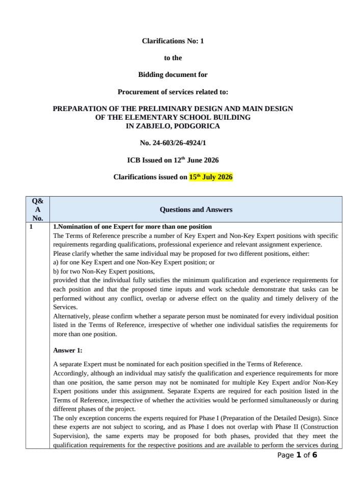 Clarifications No 2 Zabjelo 15. 07. 2026.